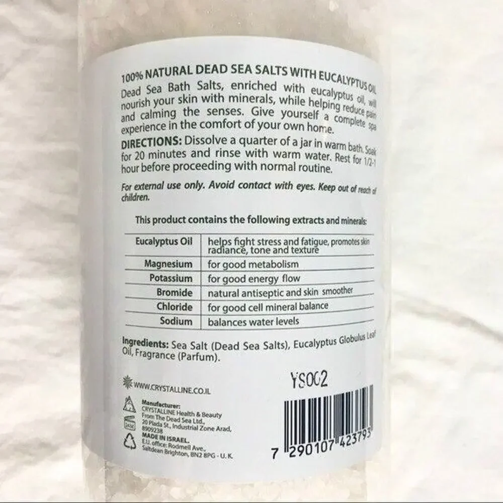 Dead Sea Minerals NEW 32 Ounce Bath Salts With Eucalyptus 100% Natural